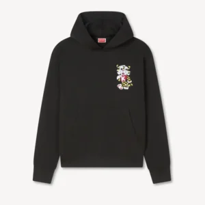 Kenzo Tiger Embroidered Hoodie in Tee Black front view