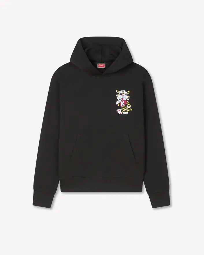 Kenzo Tiger Embroidered Hoodie in Tee Black Front Kenzo Tiger Embroidered Hoodie in Tee Black front view