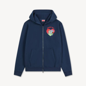 .Kenzo Cartoon Zip-up Hoodie in Blue Cotton front view