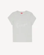 Kenzo Signature Embroidered T-Shirt in Pale Grey front view