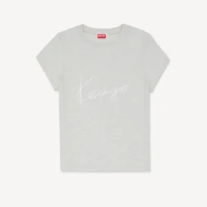 Kenzo Signature Embroidered T-Shirt in Pale Grey front view
