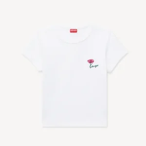 Kenzo Tulip Embroidered T-Shirt In White Front View