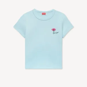 Kenzo Tulip Embroidered T-Shirt In Sky Blue Front View