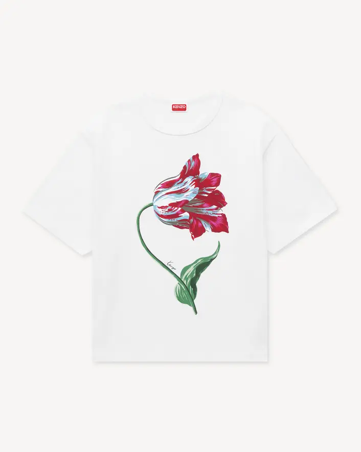 Kenzo Tulip' Loose T-Shirt in Off White Front Kenzo Tulip' Loose T-Shirt in Off White front view
