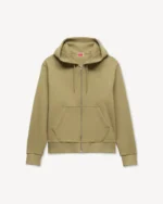 Kenzo Embroidered Zip-Up Hoodie in Khaki front view