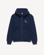 Kenzo Tulip Embroidered Zip-Up Hoodie in Blue front view