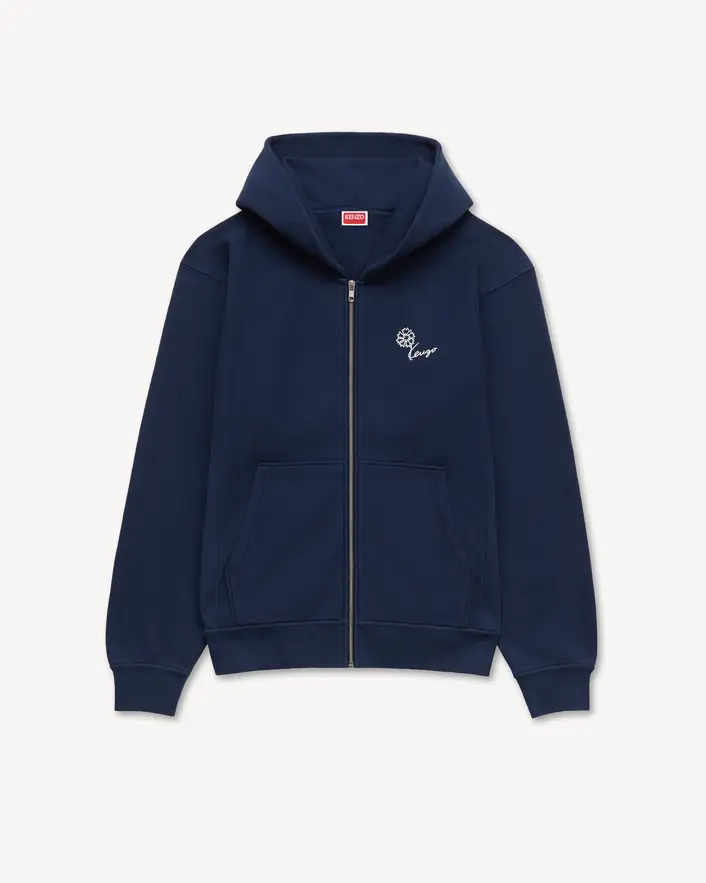 Kenzo Tulip Embroidered Zip-Up Hoodie in Blue Kenzo Tulip Embroidered Zip-Up Hoodie in Blue front view