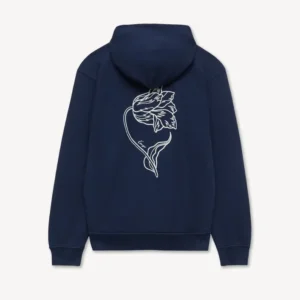 Kenzo Tulip Embroidered Zip-Up Hoodie in Blue back view
