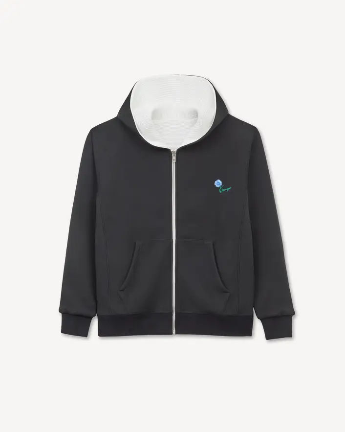 Kenzo Tulip Zip-Up Hoodie in Black Front Kenzo Tulip Zip-Up Hoodie in Black front view